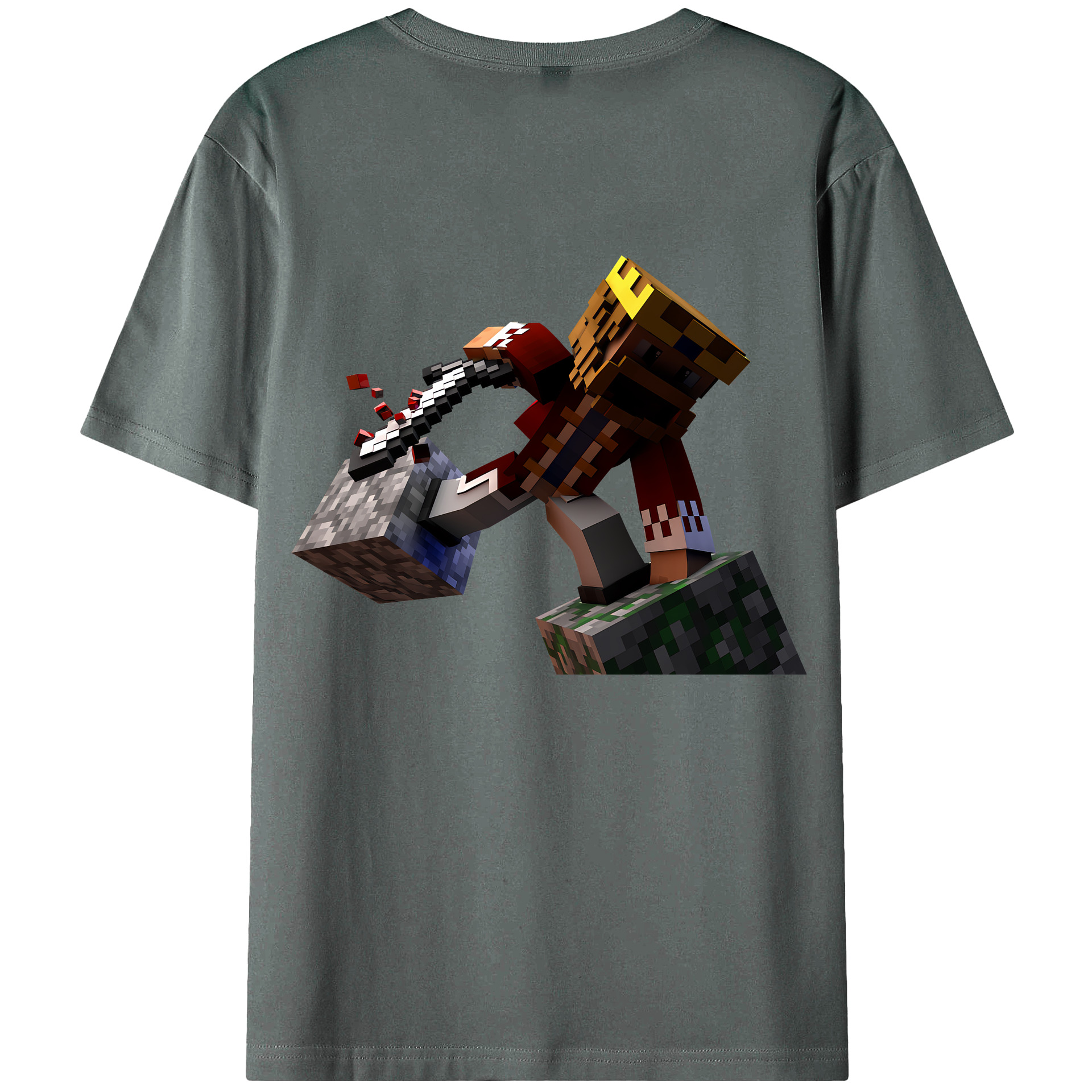 （画像用） マインクラフト ブロックの世界 Minecraft MC Block world 綿100％ メンズ半袖Tシャツ（バックプリント） 通気性